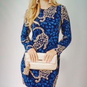 Lilly Pulitzer Tyra Silk Dress Low Tide Navy In Oversize Easy To Spot Womens 14